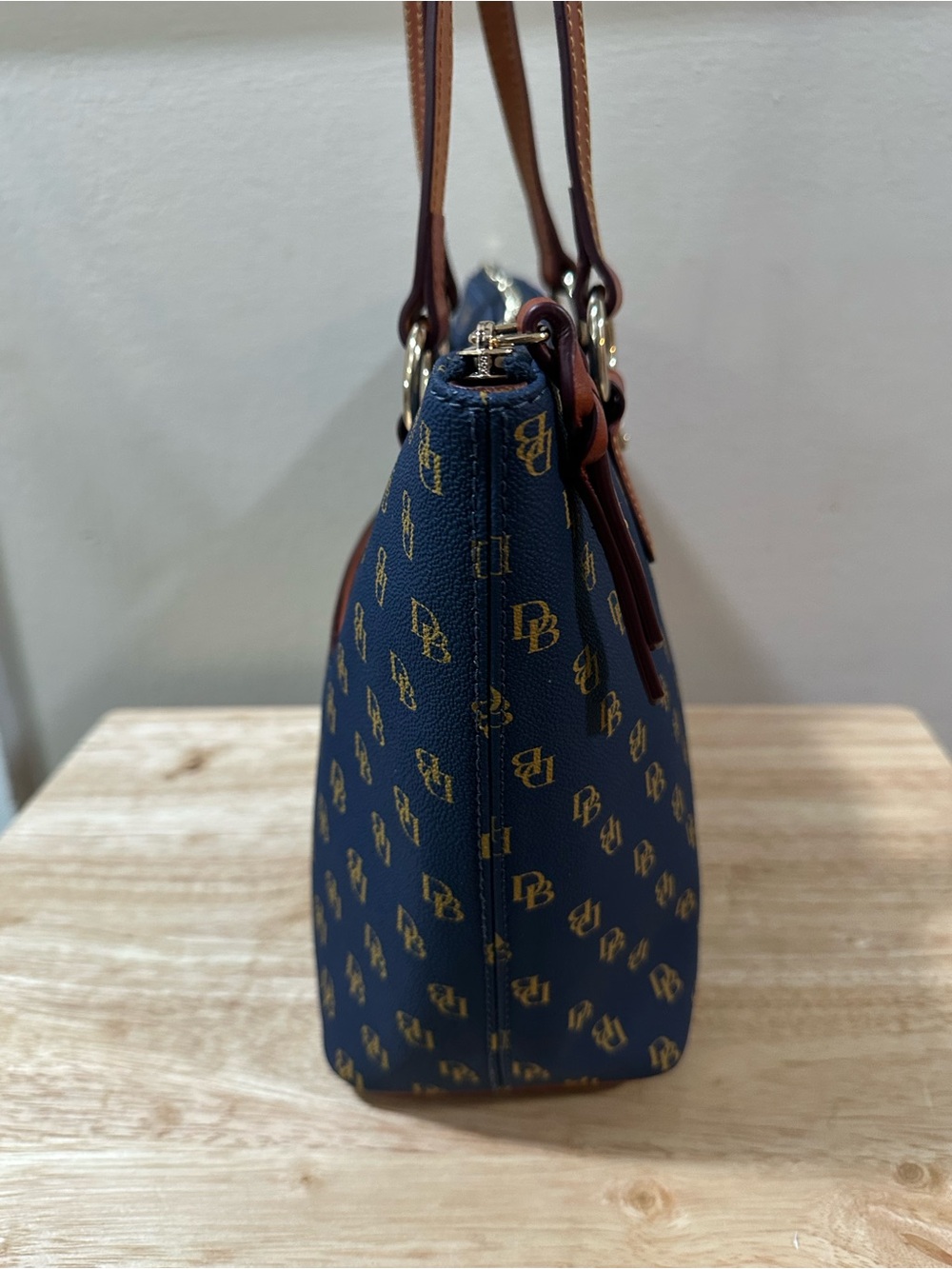 Dooney & Bourke Navy and Brown Signature Tote - Picture 8 of 16